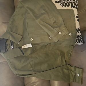 Zara Khaki Green Button-Up Jacket
